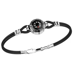 Outlet A Zancan Silver And Black Kevlar Bracelet With A Compass On A Black Background. Bracelets