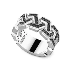 Hot Bague A Bande Zancan En Argent Avec Pierres. Bagues