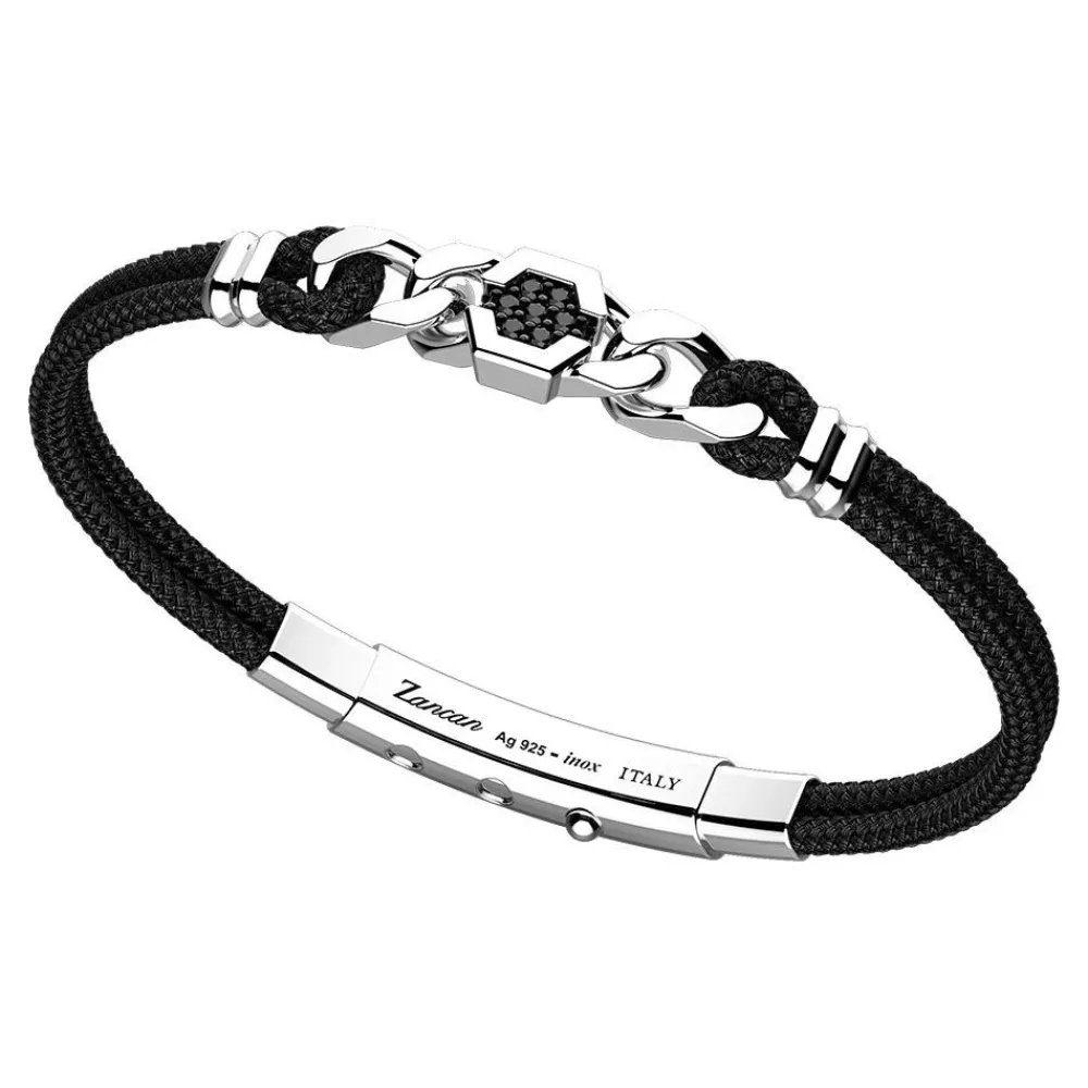 New Black Kevlar Bracelet With Central Tag With Black Spinels. Bracelets