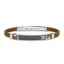 Shop Bracelet Bugatti En Cuir Avec Plaque Centrale En Argent. Bracelets