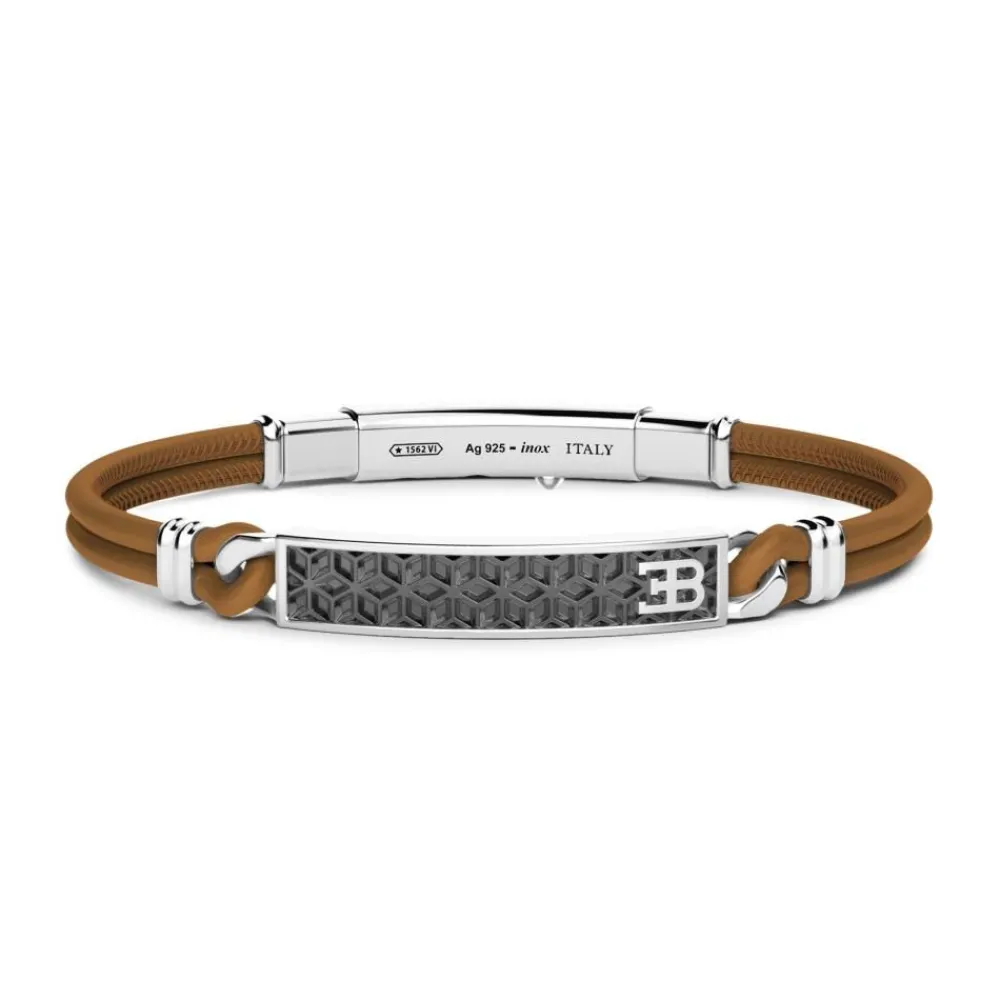 Shop Bracelet Bugatti En Cuir Avec Plaque Centrale En Argent. Bracelets