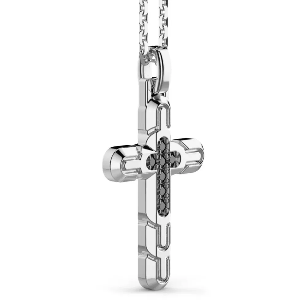 Cheap Collier Zancan En Argent Avec Pendentif Croix Et Pierres Noires. Colliers