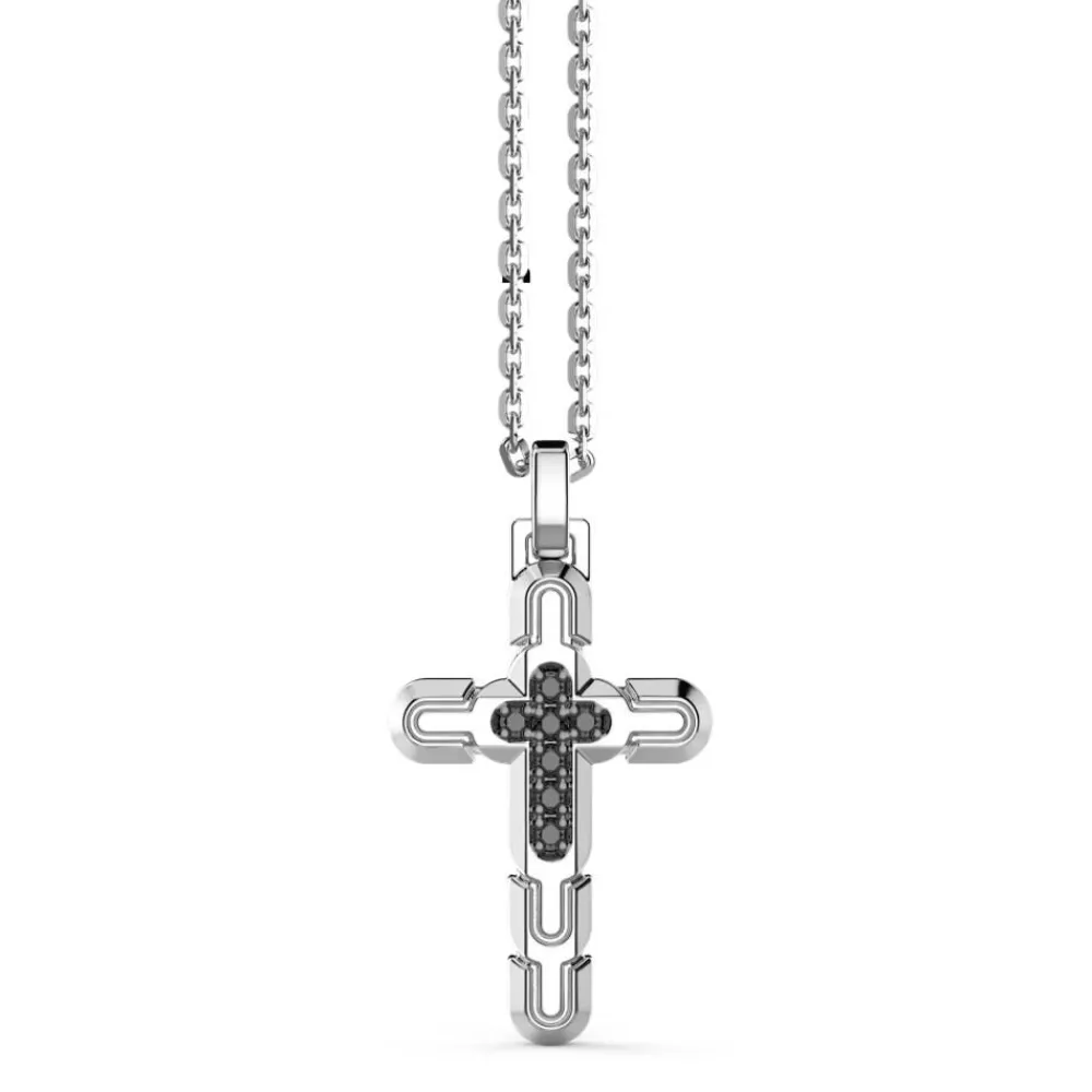 Cheap Collier Zancan En Argent Avec Pendentif Croix Et Pierres Noires. Colliers