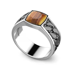 Cheap White And Black Silver Ring With Tiger'S Eye. Bagues