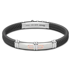 Store Zancan Black Silicone Bracelet With Silver Tag And Rose Gold Details. Bracelets