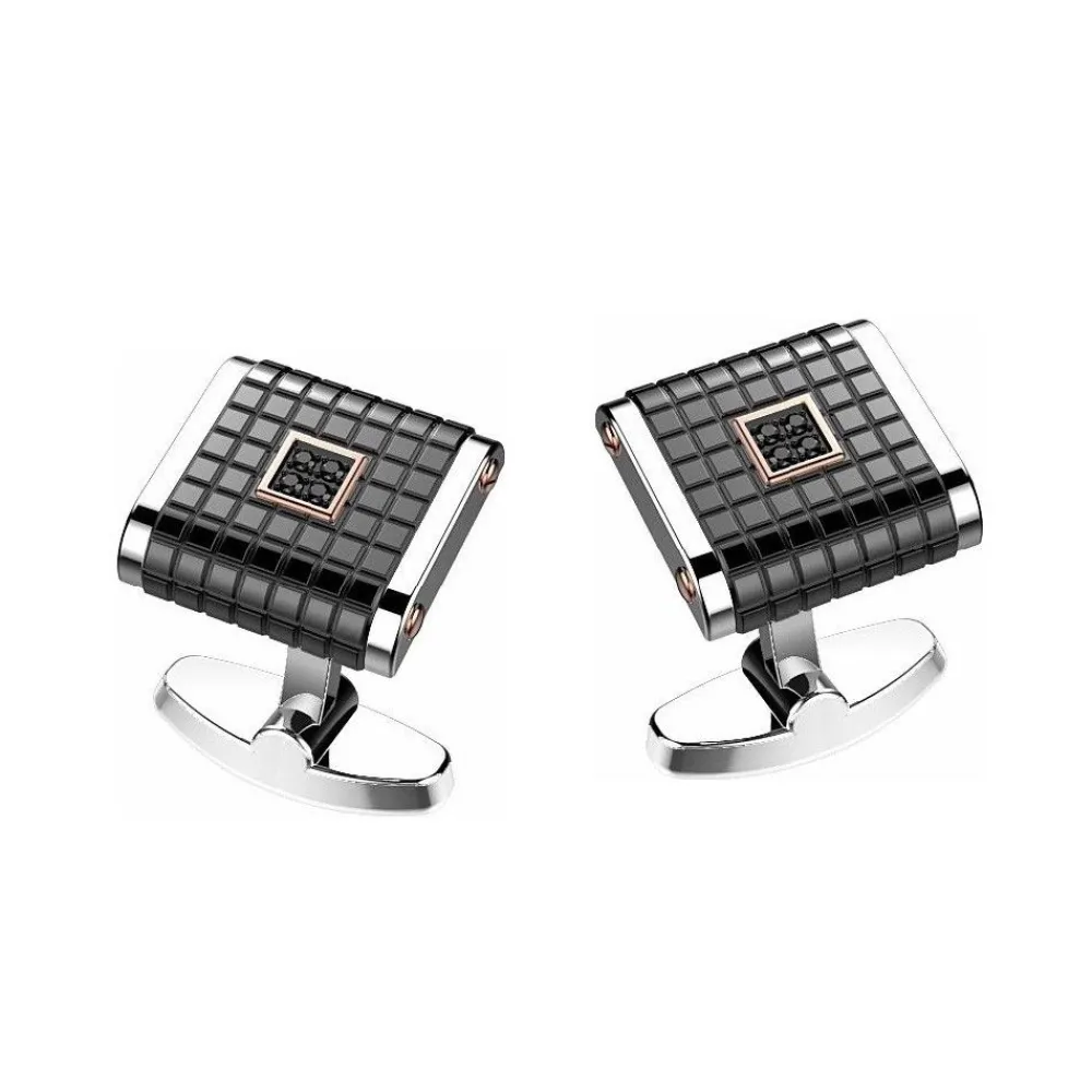 Best Sale Zancan Black Steel And Diamond Cufflinks Boutons De Manchette