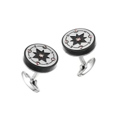 Outlet Zancan Black Steel Cufflinks With Wind Rose. Boutons De Manchette