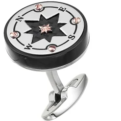 Outlet Zancan Black Steel Cufflinks With Wind Rose. Boutons De Manchette