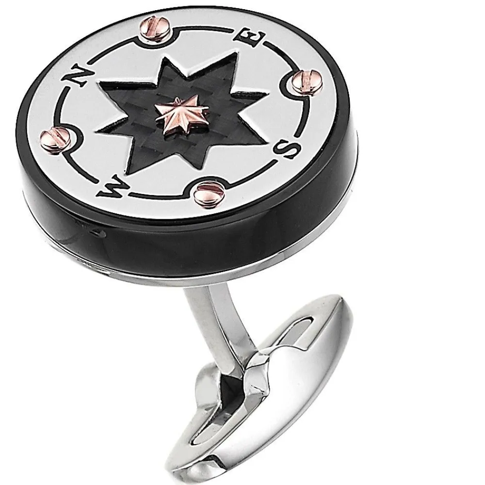 Outlet Zancan Black Steel Cufflinks With Wind Rose. Boutons De Manchette