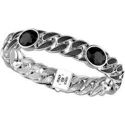 Shop Zancan Broad Silver Curb Chain Bracelet With Striated Black Finish And Onyx Stones. Bracelets