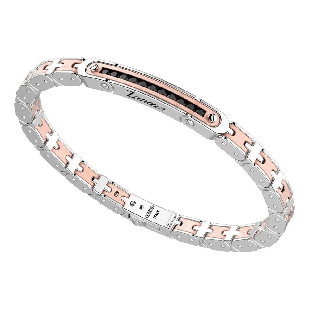 Cheap Zancan 18K Gold And Silver Bracelet With Tag And Black Stones. Bracelets