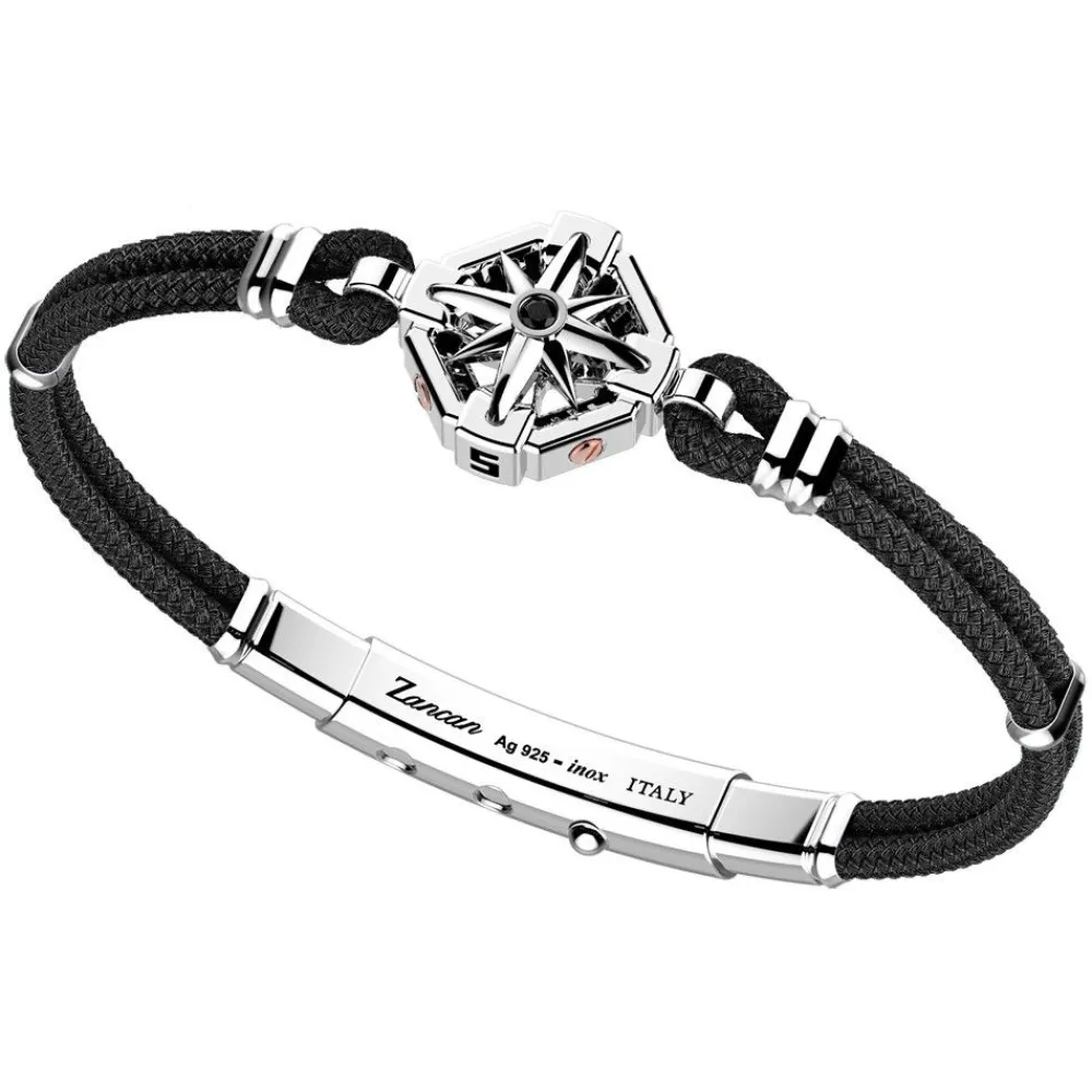Hot Zancan Kevlar Bracelet With Silver Wind Rose And Black Stone. Bracelets