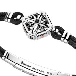 Hot Zancan Kevlar Bracelet With Silver Wind Rose And Black Stone. Bracelets