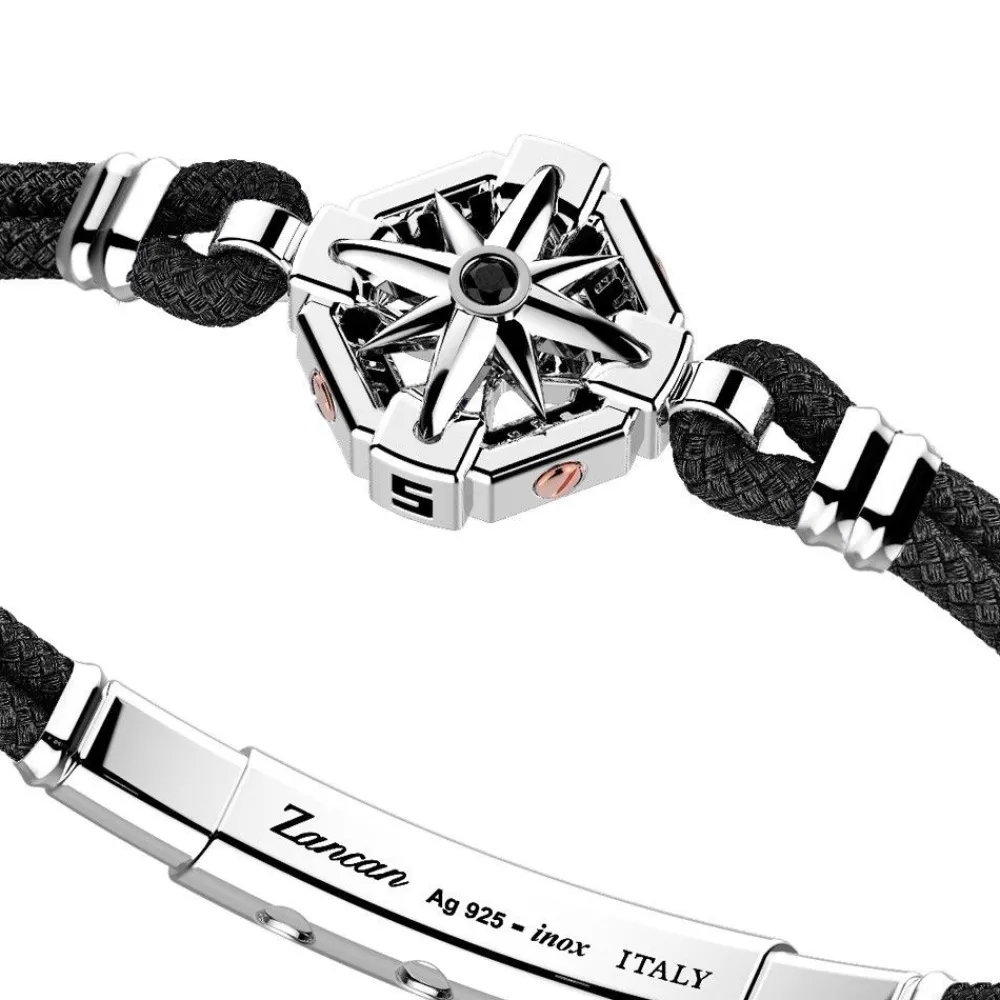 Hot Zancan Kevlar Bracelet With Silver Wind Rose And Black Stone. Bracelets
