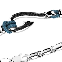 Cheap Zancan Kevlar Bracelet With Silver Hook And Black Stones. Bracelets