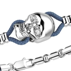 Fashion Zancan Kevlar Bracelet With Silver Skull And Stones. Bracelets