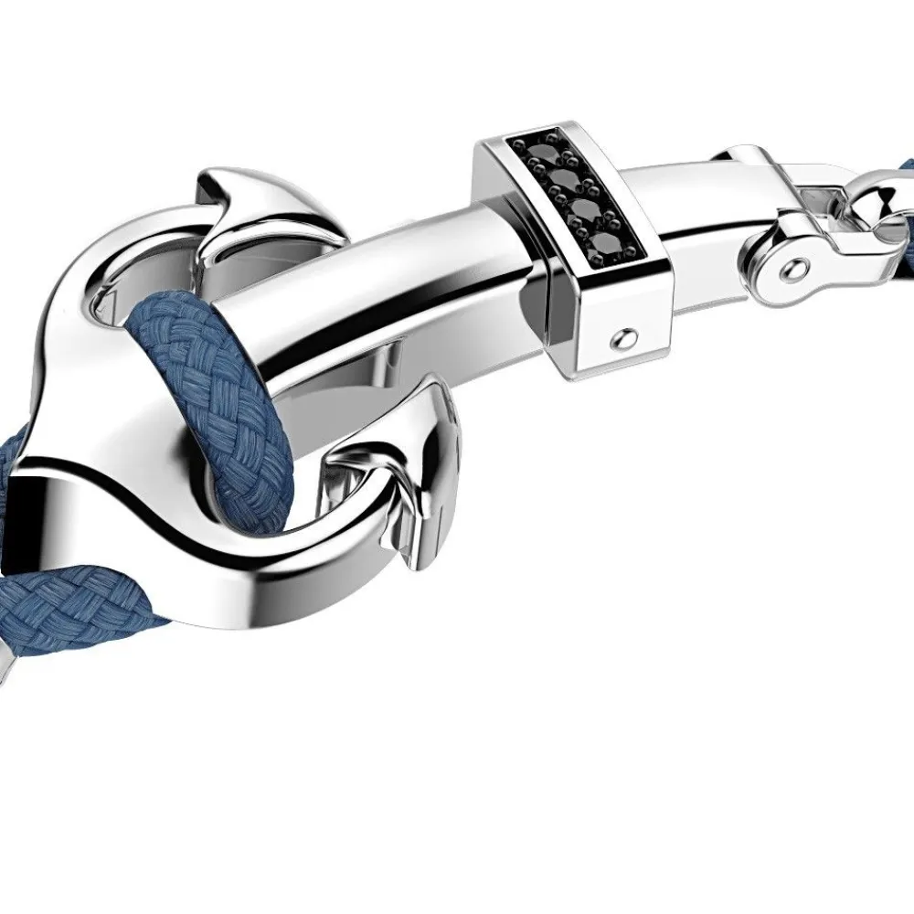 Best Zancan Kevlar Bracelet With Silver Anchor And Black Stones. Bracelets