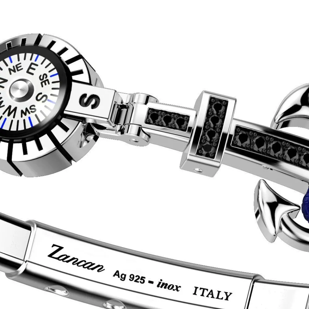 Discount Zancan Kevlar Bracelet With Silver Anchor, Stones And Compass. Bracelets