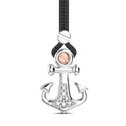 Shop Zancan Kevlar Necklace With Silver Anchor Pendant And White Stones. Colliers