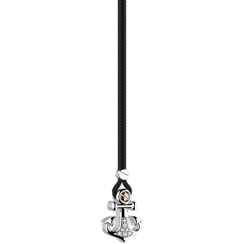 Shop Zancan Kevlar Necklace With Silver Anchor Pendant And White Stones. Colliers