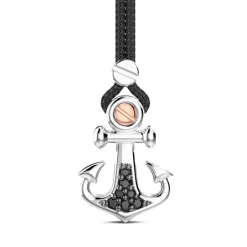 Flash Sale Zancan Kevlar Necklace With Silver Anchor Pendant And Black Stones. Colliers