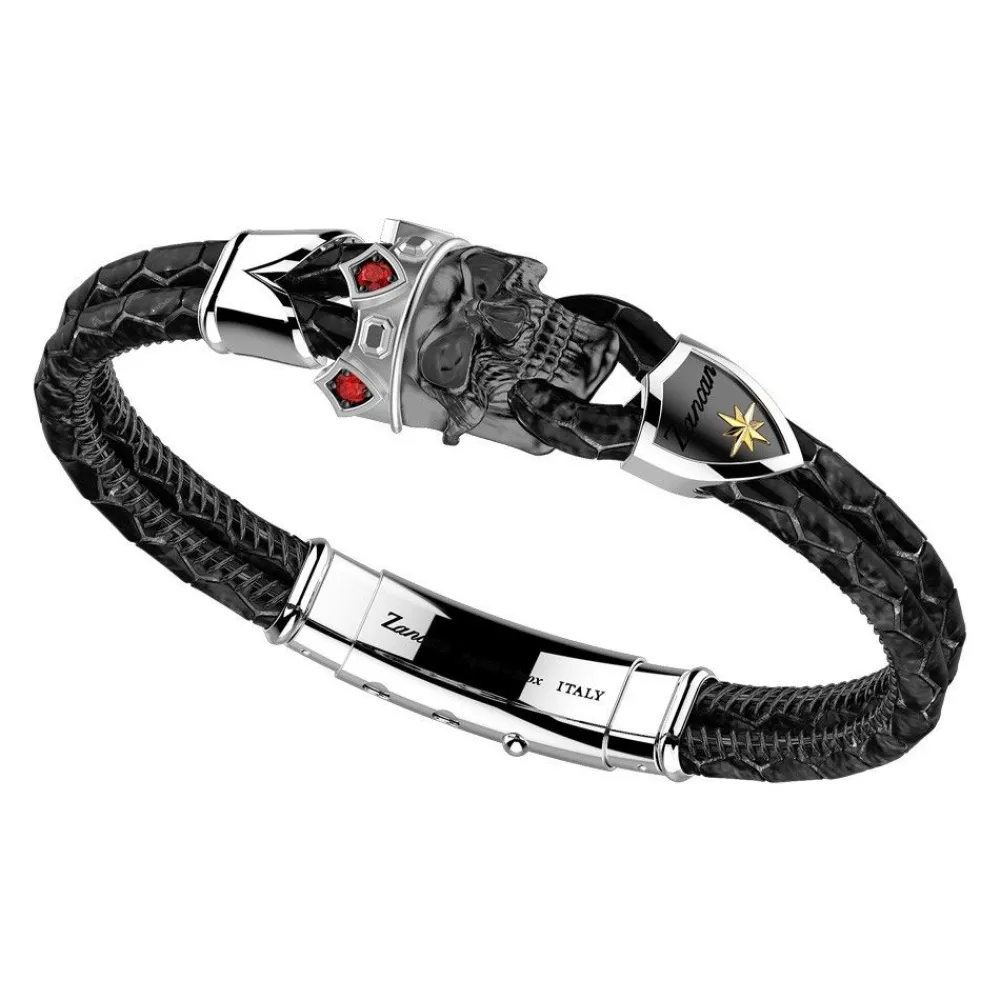 Clearance Zancan Leather Bracelet With Crowned Skull. Bracelets