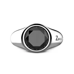 Shop Zancan Round Silver Signet Ring With Onyx Stone. Bagues