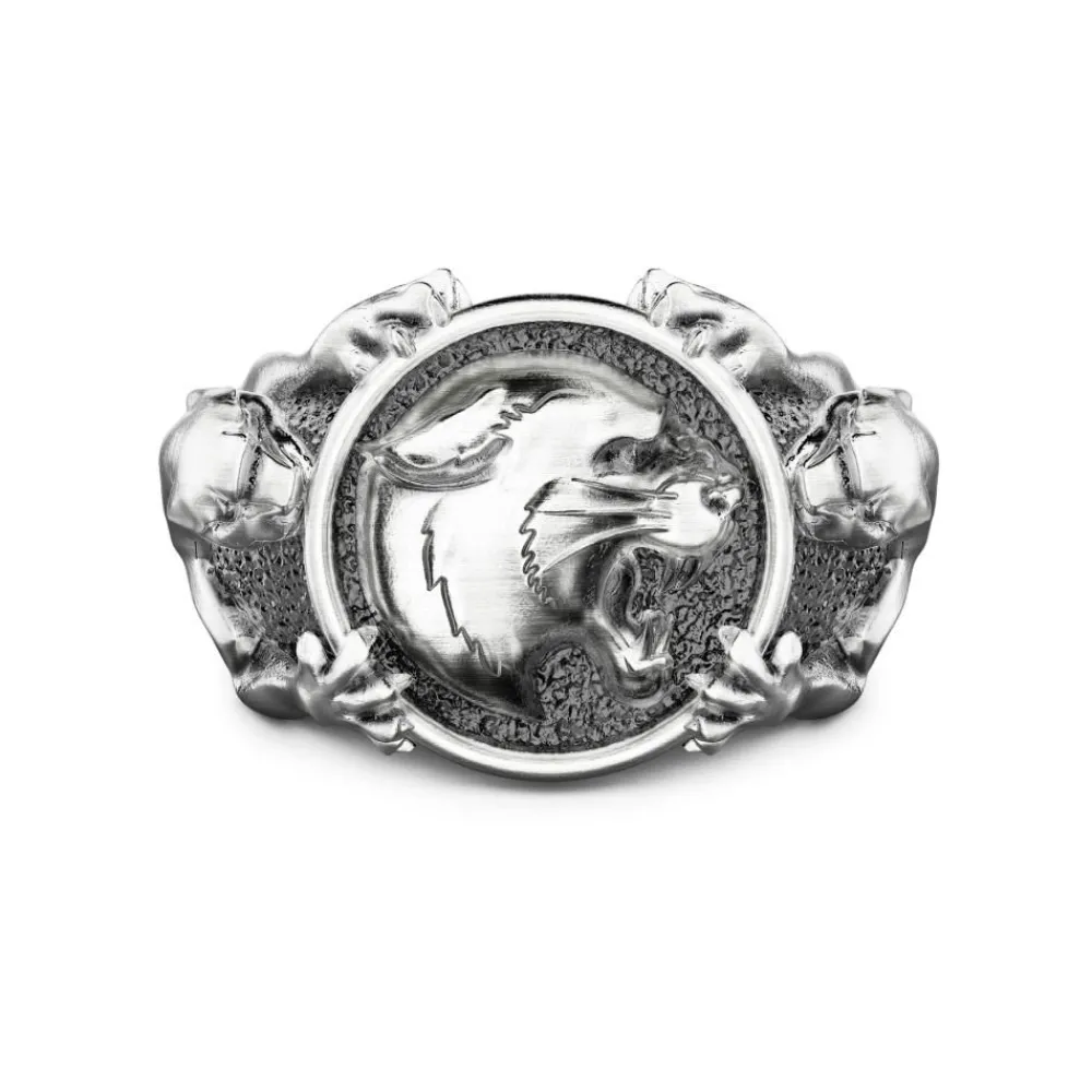 Fashion Zancan Signet Ring With Silver Panthers. Bagues