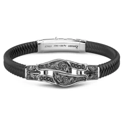 Discount Zancan Silicone Bracelet With Silver Tag And Black Stones. Bracelets