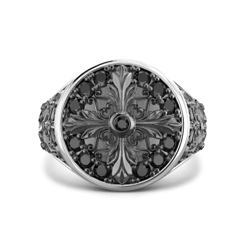 Fashion Zancan Silver And Black Stone Signet Ring. Bagues