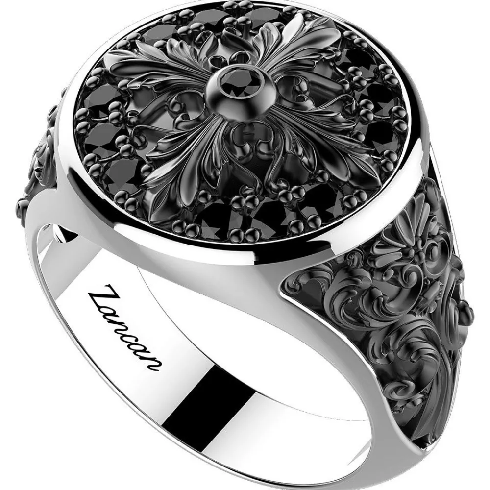 Fashion Zancan Silver And Black Stone Signet Ring. Bagues