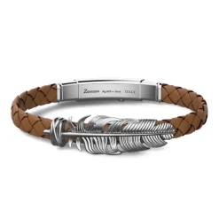 Cheap Zancan Silver And Leather Bracelet With Feather. Bracelets