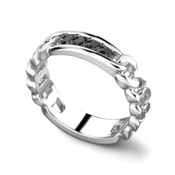 Fashion Zancan Silver Band Ring With Black Stones. Bagues