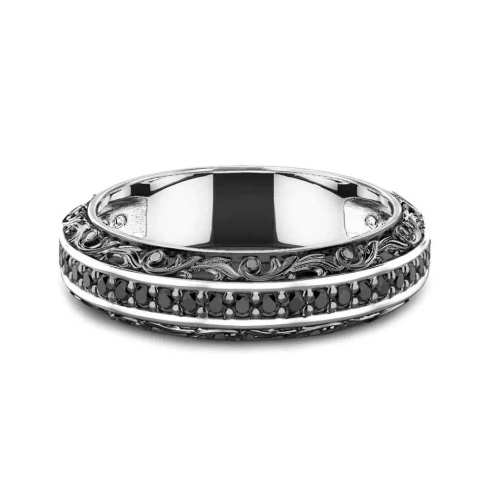 Hot Zancan Silver Band Ring With Black Stones. Bagues