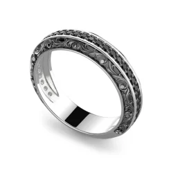 Hot Zancan Silver Band Ring With Black Stones. Bagues