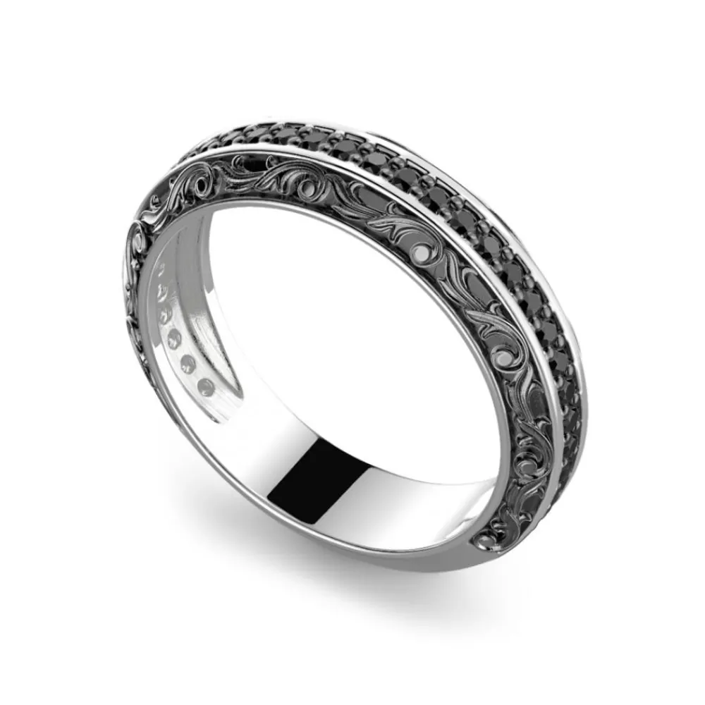 Hot Zancan Silver Band Ring With Black Stones. Bagues