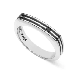 Best Zancan Silver Band Ring With Black Stones. Bagues