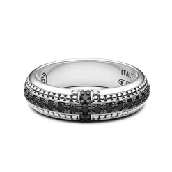 Hot Zancan Silver Band Ring With Black Stone. Bagues