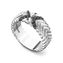 Hot Zancan Silver Band Ring With Black Stones. Bagues