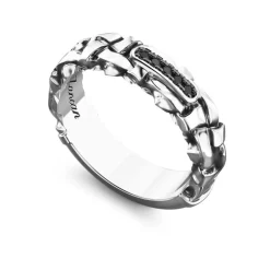 Best Zancan Silver Band Ring With Black Stones. Bagues