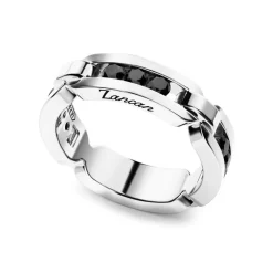 Clearance Zancan Silver Band Ring With Black Stones. Bagues