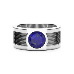 Outlet Zancan Silver Band Ring With Central Lapis Lazuli Stone. Bagues