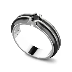 Clearance Zancan Silver Band Ring With Black Stone. Bagues