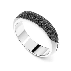 Clearance Zancan Silver Band Ring With Black Stones. Bagues