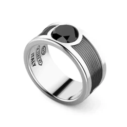 Cheap Zancan Silver Band Ring With Central Onyx Stone. Bagues