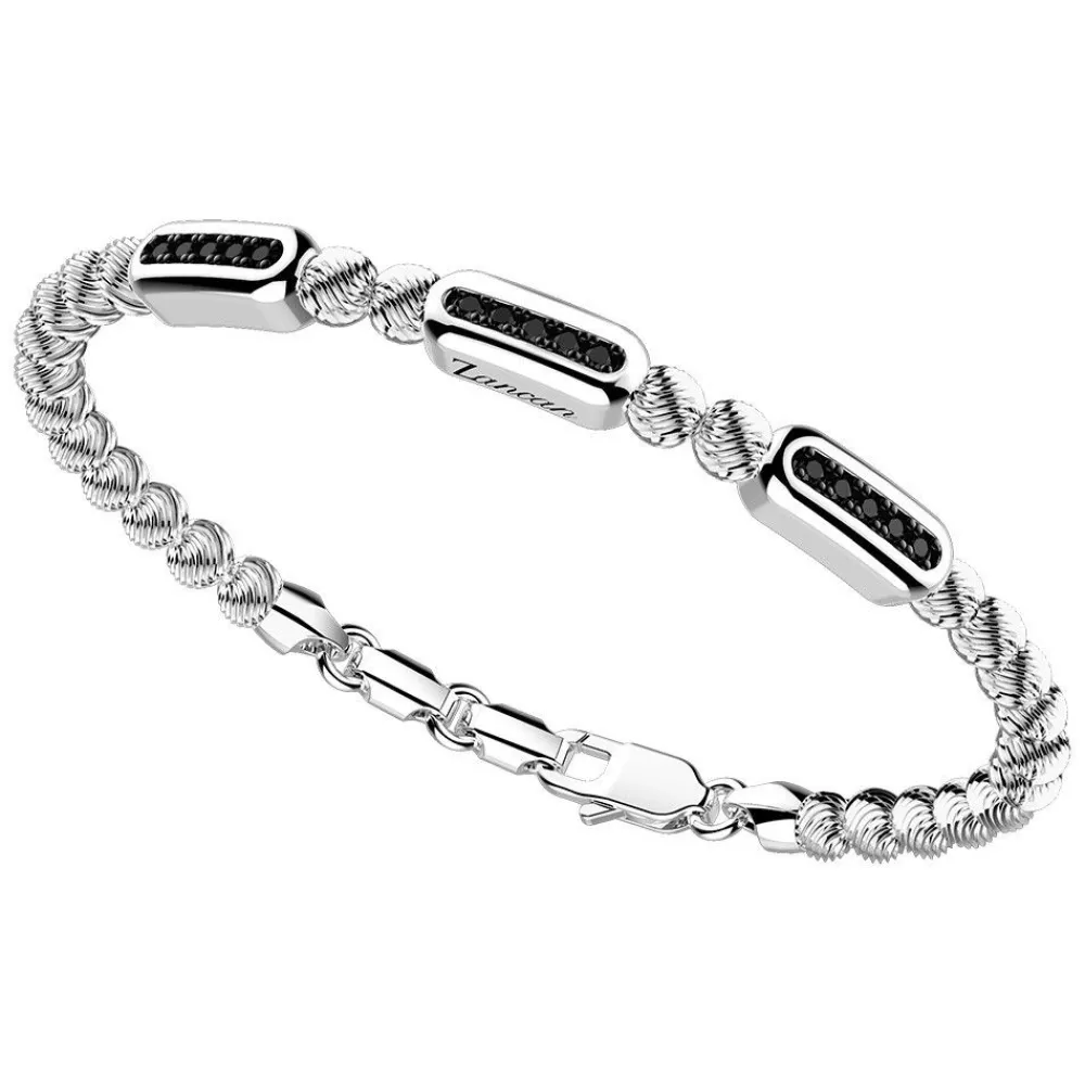 Hot Zancan Silver Beads Bracelet With Tags And Black Stones. Bracelets
