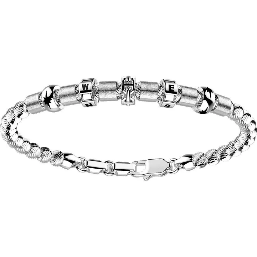Flash Sale Zancan Silver Beads Bracelet With Satin Finish Inserts And Geographical Coordinates. Bracelets