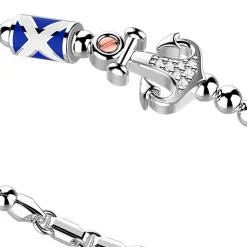 Outlet Zancan Silver Beads Bracelet With Nautical Flags And Anchor With White Stones. Bracelets