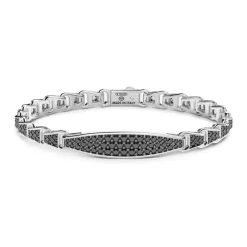 Shop Zancan Silver Bracelet With Tag And Black Stones. Bracelets