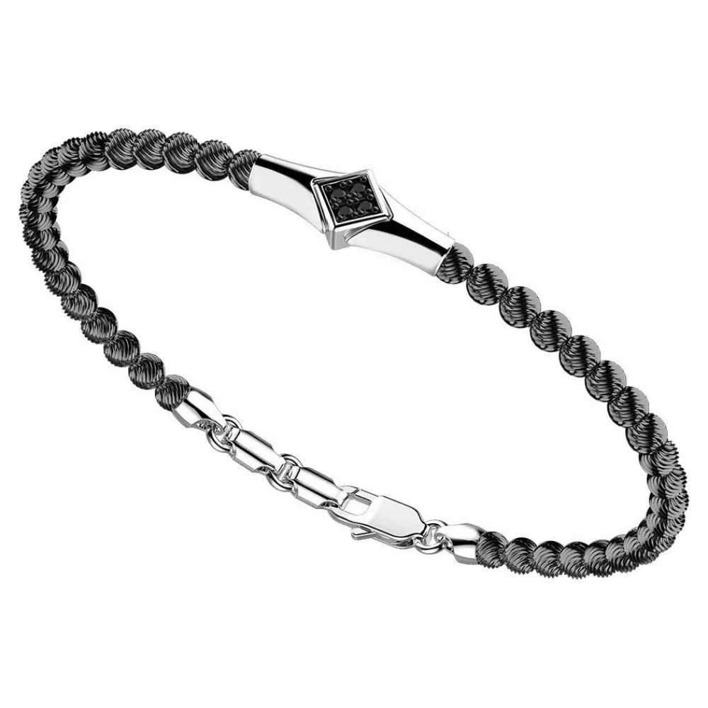 Hot Zancan Silver Bracelet With Spheres And Tag And Black Stones. Bracelets